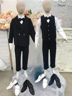 สูทเด็กผู้ชาย(หน้าร้านอยู่รัชดา ลองได้ถ่ายรูปจากชุดจริง)S180 สีดำ เซ็ตสูท5ชิ้น สูท เสื้อเชิ้ต กั๊ก กางเกง หูกระต่าย