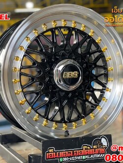 ล้อแม็กใหม่ขอบ15 #BBS_RS #APEX_Wheel ขอบ15 กว้าง7 ออฟ35 4รู100 และ4รู114.3 สีดำ ขอบเงาหมุดทอง