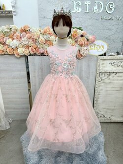 ชุดราตรีเด็ก(ร้านอยู่รัชดา ลองได้ถ่ายรูปจากชุดจริง)W19141 สีโอรส แขนสั้น กระโปรงยาว อกประดับลูกไม้ สวยหวาน