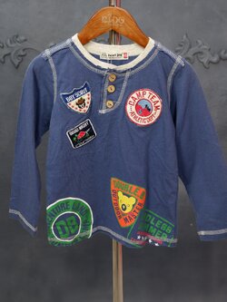 เสื้อยืดเด็ก*มีหน้าร้าน ตรงปก พร้อมส่ง*3002 แขนยาว สีน้ำเงิน คอกระดุม ขลิบขาว