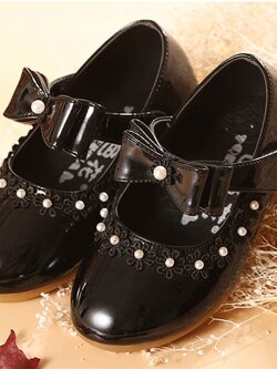 รองเท้าเด็กออกงาน(หน้าร้านอยู่รัชดา ลองได้)H118 สีดำ สายคาดติดโบว์2ชั้น