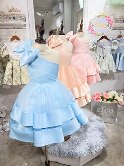 sชุดราตรีเด็ก(หน้าร้านอยู่รัชดา ลองได้ถ่ายรูปจากชุดจริง)W18700 สีขาว สีชมพู สีโอรส แขนระบาย กระโปรงสั้น สำเนา