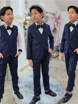 สูทเด็กผู้ชาย(หน้าร้านอยู่รัชดา ลองได้ถ่ายรูปจากชุดจริง)S134สีน้ำเงินฟ้าเซ็ตสูท5ชิ้น สูท เสื้อเชิ้ต กั๊ก กางเกง หูกระต่าย