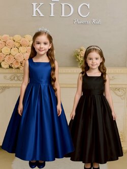 sชุดราตรีเด็ก ชุดเจ้าหญิง (*หน้าร้านอยู่รัชดา*)W19204 สีดำ น้ำเงิน กระโปรงยาว ไหล่เบี่ยง เรียบหรู