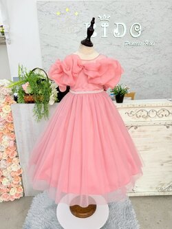 ชุดราตรีเด็ก(หน้าร้านอยู่รัชดา ลองได้ถ่ายรูปจากชุดจริง)W19207 สีชมพู กระโปรงยาว โอบไหล่ จีบย่น สวยหวาน