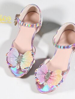 รองเท้าออกงานเด็ก(หน้าร้านอยู่รัชดา ลองได้)H160 สีชมพู เปิดข้างโบว์วิ้งประดับมุก