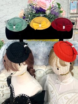 sกิ๊บหมวกเด็ก(หน้าร้านอยู่รัชดา ลองได้)KF599 กิ๊บหมวกเด็กสีเหลือง,สีดำ,สีแดงเข้ม สีแดง,สีน้ำเงินโบว์ตาข่ายประดับมุข