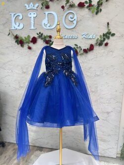 ชุดราตรีเด็ก(หน้าร้านอยู่รัชดา ลองได้ถ่ายรูปจากชุดจริง)B273 สีน้ำเงิน กระโปรงสั้น ประดับมุก ผ้าสไบคู่ สวยหวาน