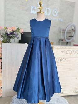 ชุดราตรีเด็ก ชุดเจ้าหญิง(ร้านอยู่รัชดา ลองได้ถ่ายรูปจากชุดจริง)W19270 สีน้ำเงิน เอวโบว์ กระโปรงยาว