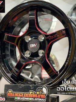 ล้อแม็กซ์ขอบ15 Brightwheels BW-57 ขอบ15 กว้าง7 ออฟ35 4รู100 สีดำข้างก้านไดร์แดง(F/B ED RED)