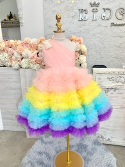 ชุดราตรีเด็ก(หน้าร้านอยู่รัชดา ลองได้ถ่ายรูปเองจากชุดจริง)W18753สีเรนโบว์ กระโปรงสั้นเป็นชั้นๆฟูๆ สวยน่ารักสุดๆ