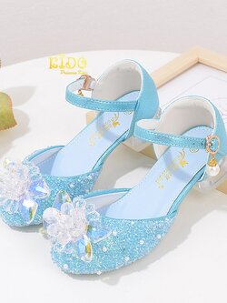 รองเท้าเด็กออกงาน(หน้าร้านอยู่รัชดา ลองได้)H151 สีฟ้า เปิดข้างประดับดอกไม้แก้ว