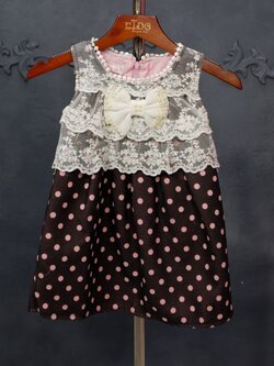 ชุดกันหนาวเด็ก*มีหน้าร้าน ตรงปก พร้อมส่ง*3334แขนกุด สีดำจุดชมพู อกลูกไม้ติดโบว์ น่ารักมาก