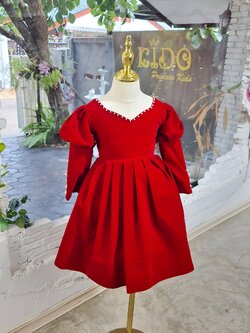 ชุดราตรีเด็ก(หน้าร้านอยู่รัชดา ลองได้ถ่ายรูปจากชุดจริง)W18481สีแดง แขนตุ๊กตา กระโปรงสั้น