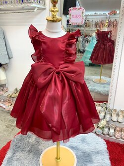 Cชุดราตรีเด็ก(หน้าร้านอยู่รัชดา ลองได้ถ่ายรูปจากชุดจริง)W18727สีแดง ติดระบายและโบว์ด้านหน้า เรีบแต่สวยหรูสุดๆ