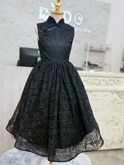 ชุดราตรีเด็ก(ร้านอยู่รัชดา ลองได้ถ่ายรูปจากของจริง)W19275 สีดำ คอจีน กระโปรงยาว