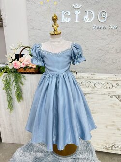 ชุดราตรีเด็ก(หน้าร้านอยู่รัชดา ลองได้ถ่ายรูปเองจากชุดจริง)W19215 สีฟ้า แขนตุ๊กตา กระโปรงยาว สวยมากค่ะ