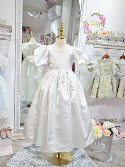 ชุดราตรีเด็ก(หน้าร้านอยู่รัชดา ลองได้ถ่ายรูปจากชุดจริง)W18551 สีขาว แขนตุ๊กตา กระโปรงยาว เอวประดับโบว์