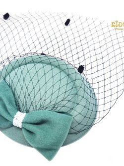 กิ๊บหมวกเด็ก(หน้าร้านอยู่รัชดา)KF599 สีเขียวโบว์ตาข่ายประดับมุข