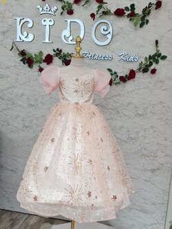 ชุดราตรีเด็ก(หน้าร้านอยู่รัชดา ลองได้ถ่ายรูปจากชุดจริง)W18828 สีโอรส กระโปรงยาวแขนตุ๊กตา ติดกลิตเตอร์ทั้งตัว น่ารักสวยหรู