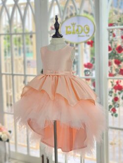 ชุดออกงานเด็ก(หน้าร้านอยู่รัชดา ลองได้ถ่ายรูปจากชุดจริง)B209 สีโอรส บนเรียบเอวจับจีบ กระโปรงชั้นๆปลายแหลม กระโปรงหน้าสั้นหลังยาว ชุดเด็กไปงาน