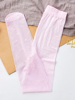 ถุงน่องเด็ก(หน้าร้านอยู่รัชดา)L068 สีชมพู เนื้อผ้าซีทรูตัวลายโบว์สี