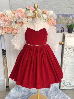 ชุดราตรีเด็ก(ร้านอยู่รัชดา ลองได้ถ่ายรูปจากของจริง)W19074สีแดง แขนยาว กระโปรงสั้น น่ารักมาก