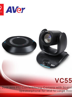 AVer VC550 4K Dual lens PTZ Conferencing Camera with Scalable Speakerphone for Mid to Large Rooms