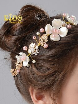 คาดผมเด็ก(หน้าร้านอยู่รัชดา)KF709 สีชมพู สีขาว ดอกไม้มุก