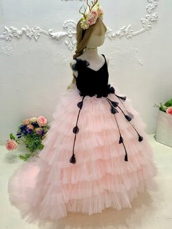 ชุดราตรีเด็ก(ร้านอยู่รัชดา ลองได้ถ่ายรูปจากของจริง)W19087 สีดำ-โอรส กระโปรงหน้ายาวหลังลาก แขนสั้น