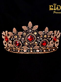 มงกุฎเด็ก(หน้าร้านอยู่รัชดา)KF056 มงกุฎเจ้าหญิงประดับด้วยเพชรใหญ่สีแดงสด และไข่มุก หรูหรา สะดุดตามาก