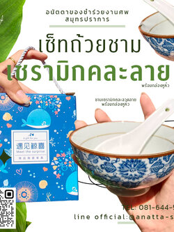 ชุดถ้วยเซรามิค พร้อมช้อน มีกล่องหูหิ้ว