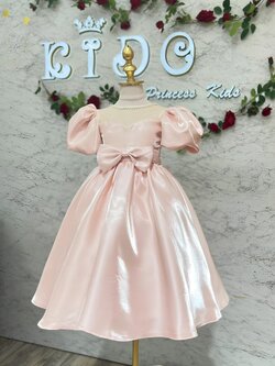 ชุดราตรีเด็ก(หน้าร้านอยู่รัชดา ลองได้ถ่ายรูปเองจากชุดจริง)W18861สีโอรส ติดโบว์ที่เอว แขนตุ๊กตา กระโปรงยาว เรียบหรู