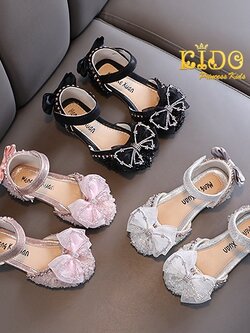 รองเท้าออกงานเด็ก(หน้าร้านอยู่รัชดา ลองได้)H102สีดำ แต่งโบว์ผ้าแก้วติดเพชรและโบว์หลัง เปิดข้าง สวย ใส่สบาย สำเนา