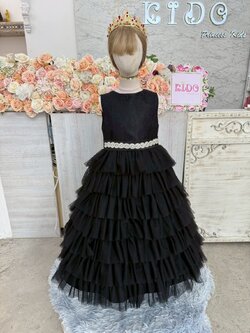 ชุดราตรีเด็ก(หน้าร้านอยู่รัชดา ลองได้ถ่ายรูปเองจากชุดจริง)W19168 สีดำ กระโปรงยาว แขนสั้น คาดเพชรตรงเอว สวยหรู