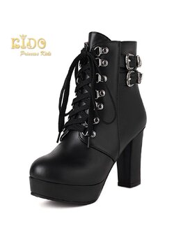 บูทเด็ก(หน้าร้านอยู่รัชดา ลองได้)H179 สีดำ ด้านหน้าคาดเข็มขัดข้อสั้น มีส้นสูงแบบเท่ๆ