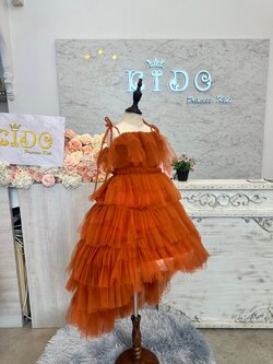 ชุดราตรีเด็ก(หน้าร้านอยู่รัชดา ลองได้ถ่ายรูปจากชุดจริง)W18931 สีส้ม สายเดี่ยว ซีทรู กระโปรงสั้นฟูฟ่อง