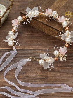 คาดผมเด็ก(หน้าร้านอยู่รัชดา)KF521เส้นคาดผมดอกไม้สีชมพู ประดับด้วยมุก น่ารักมาก มงกุฎเจ้าหญิง **ไม่มีริบบิ้น**