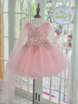 ชุดออกงานเด็ก(หน้าร้านอยู่รัชดา ลองได้ถ่ายรูปจากชุดจริง)N212สีโอรส กระโปรงสั้นฟู