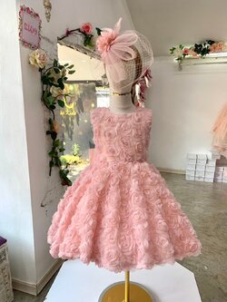 ชุดราตรีเด็ก(หน้าร้านอยู่รัชดา ลองได้ถ่ายรูปจากชุดจริง)W18899 ชุดกุหลาบสีชมพู กระโปรงสั้นปักดอกกุหลาบทั้งชุด เรียบหรู น่ารัก