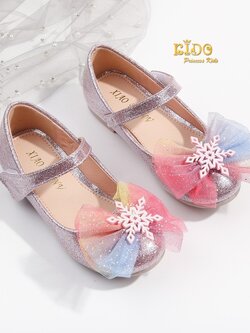 รองเท้าเด็ก*มีหน้าร้านอยู่รัชดา ลองได้ เปลี่ยนได้ *H045สีชมพู หนังแก้ววิ้งๆ ติดโบว์สานรุ้ง ระยิบระยับ สีหวานน่ารักมาก