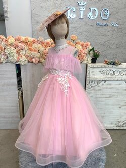 ชุดราตรีเด็ก(หน้าร้านอยู่รัชดา ลองได้ถ่ายรูปจากชุดจริง)W18907 สีชมพู กระโปรงยาวไหล่ระบาย ฟรุ้งฟริ้ง น่ารัก