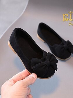 รองเท้าเด็ก(หน้าร้านอยู่รัชดา ลองได้)H169 สีดำ ผ้ากำมะหยี่ ติดโบว์สีสวยใส่สบาย