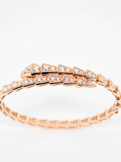 ** Sold ** กำไล Bvlgari Serpenti Viper One-Coil Thin Bracelet with Full Pavé Diamonds ทองชมพู18K ไซส์ M (17) (Used) +กล่องและการ์ดไทย2022
