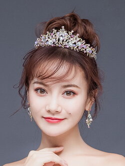 มงกุฎเด็ก(หน้าร้านอยู่รัชดา)KF535 สีทอง มงกุฏประดับเพรชสีชมพูเถาวัรย์+ต่างหู สีชมพูน่ารัก