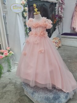 ชุดราตรีเด็ก(หน้าร้านอยู่รัชดา ลองได้ถ่ายรูปจากชุดจริง)W18778สีโอรส หน้าอกและแขนติดดอกไม้ ชุดหน้ายาวหลังยาวมาก สวยน่ารัก