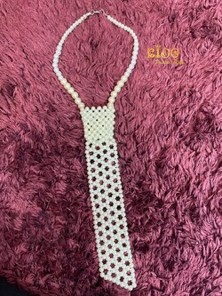 สร้อยคอ(หน้าร้านอยู่รัชดา)P001 สร้อยคอมุก ทรงเนทไท สไตล์เท่ น่ารัก