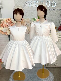 ชุดราตรีเด็ก(ร้านอยู่รัชดา ลองได้ถ่ายรูปจากชุดจริง)W19134 สีขาว กระโปรงสั้น เสื้อคลุม แขนยาว น่ารัก คุณหนูมากๆ