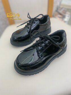 รองเท้าเด็กผู้ชาย(หน้าร้านอยู่รัชดา ลองได้)HM189 สีดำ หนังแก้ว ร้อยเชือก