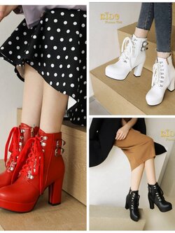 Sบูทเด็ก(หน้าร้านอยู่รัชดา ลองได้)H179 สีขาว สีดำ ด้านหน้าคาดเข็มขัดข้อสั้น มีส้นสูงแบบเท่ๆ